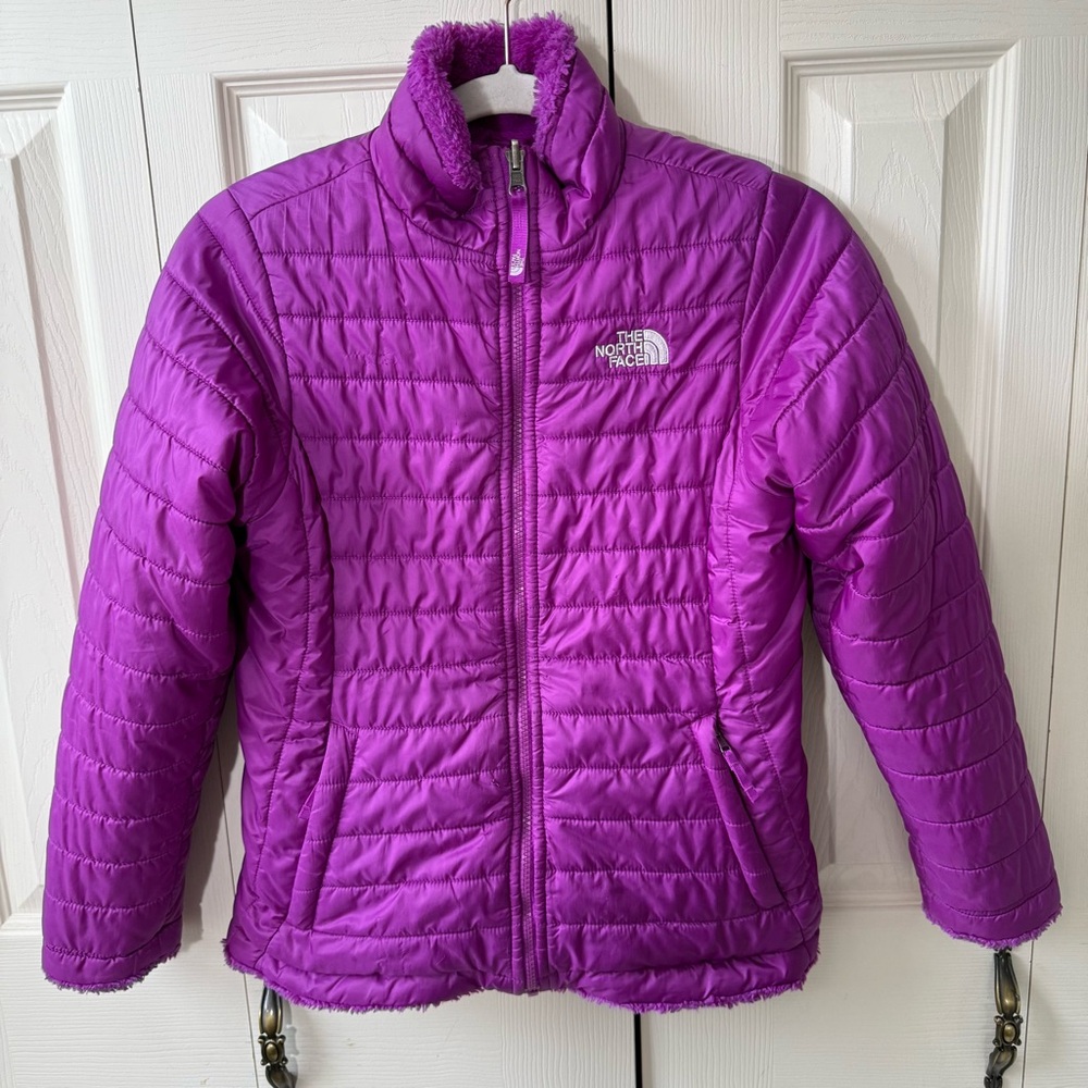 The North Face Purple Reversible Mossbud Swirl Jacket Girls Size Large